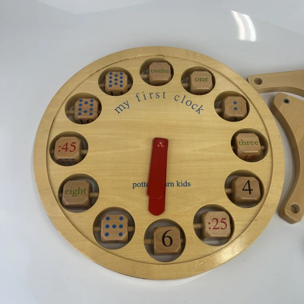 Pottery Barn Kids Hardwood Clock – Telling Time Learning Toy – Rare Discontinued